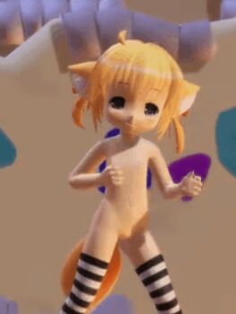 1girl 3d animal_ears animated animated_gif dancing fox_ears fox_konko-chan fox_tail kneehighs loli nude pussy socks solo standing tail