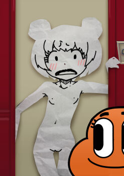 1girl aged_down alternate_species animal armpits bear blush cartoon_network darwin_watterson fg fish flat_chest furry goldfish highres loli navel nipples nude open_mouth paper paper_girl pussy shota smile solo_focus surprised teri_(tawog) teri_(the_amazing_world_of_gumball) the_amazing_world_of_gumball tongue uncensored