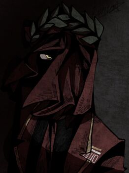 1other black_shirt coat commentary_request dante_(limbus_company) gold_trim lapels laurels limbus_company necktie notched_lapels project_moon red_coat red_necktie red_veil shirt solo upper_body veil xingming_ronin yellow_eyes