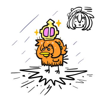 1girl ahoge animal_ears animal_focus animalization beak bird crown ears_down horse_ears horse_girl meisho_doto_(umamusume) meme mini_crown orange_hair pikminpreggedup rain short_hair t.m._opera_o_(umamusume) umamusume