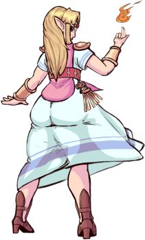 1girl ass blonde_hair blue_eyes bootscoot dress fire high_heels nintendo pointy_ears princess_zelda pyrokinesis the_legend_of_zelda the_legend_of_zelda:_a_link_between_worlds