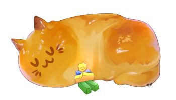 1other animal animalization bread cat crossed_arms curled_up food full_body highres himochuu leaning_back oversized_animal painterly player_character_(roblox) roblox simple_background sitting smile uwu white_background