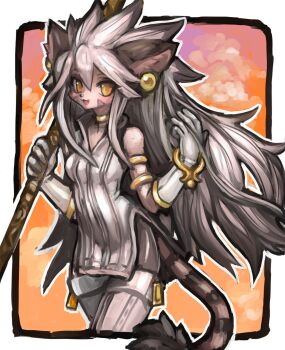 aged_up alternate_hair_length alternate_hairstyle animal_ears armlet brown_eyes cat_ears cat_girl cat_tail cowboy_shot dakusuta elh_melizee evolution furry hair_between_eyes highres jewelry little_tail_bronx long_hair outside_border solatorobo solo tail thighhighs white_hair