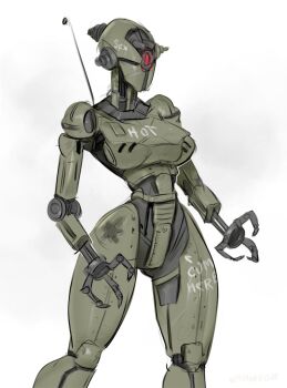 assaultron body_writing decal fallout fallout_4 highres humanoid_robot john_fox no_humans robot simple_background sketch white_background