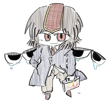 1other androgynous aodo_mikan blue_coat brown_hair brown_pants brown_shoes business_suit buttons closed_mouth coat collared_coat collared_shirt commentary_request dress_pants dress_shoes eye_of_senri eyes_on_wings formal_clothes full_body hand_in_pocket headgear highres holding holding_suitcase kokutenshi_hibaru lapels layered_sleeves len&#039;en long_sleeves medium_hair necktie other_focus pants red_eyes red_necktie shirt shoes simple_background smirk socks solo spread_wings standing suit suitcase teardrop white_background white_shirt white_socks