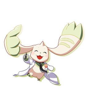 Rule 34 | closed eyes, clothed digimon, coat, digimon, digimon (creature), green fur, horns, lab coat, no humans, open clothes, open coat, shijin (sisa seisha-hichu shijin), simple background, single horn, solo, terriermon, terriermon joshu, thumbs up, two-tone fur, white background, white coat, white fur