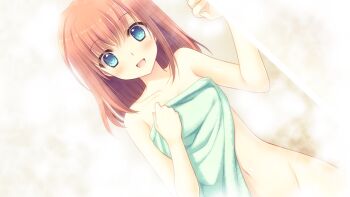1girl bathing blue_eyes bluette_nicolette_planquette female_focus game_cg indoors nishimata_aoi orange_hair otome_riron_to_sono_shuuhen:_ecole_de_paris short_hair solo tagme towel washing
