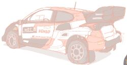 Rule 34 | car, highres, motor vehicle, no humans, race vehicle, racecar, rally car, shadow, simana, simple background, sketch, spoiler (automobile), toyota gazoo racing, toyota gr yaris, toyota yaris, vehicle focus, white background, world rally championship