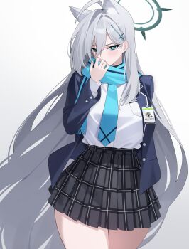 1girl absurdres animal_ear_fluff animal_ears black_halo blue_archive cross cross_hair_ornament dark_halo ddog extra_ears grey_hair hair_ornament halo highres inverted_cross mismatched_pupils shiroko_(blue_archive) shiroko_terror_(blue_archive) solo wolf_ears wolf_girl
