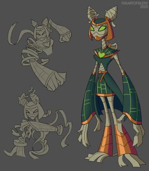 1girl absurdres bandages ben_10 ben_10:_omniverse commentary double_bun english_commentary fusion green_eyes green_shirt grey_background hair_bun heart_ornament highres jojo_no_kimyou_na_bouken kuujou_jolyne multiple_views mummy official_style shirt snare-oh stone_ocean theartofsilent