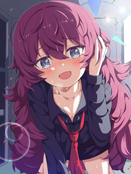 1girl black_shirt blue_archive blush halo highres iroha_(blue_archive) long_hair looking_at_viewer mikoshi_(user_wvyd4348) necktie red_hair red_necktie shirt solo