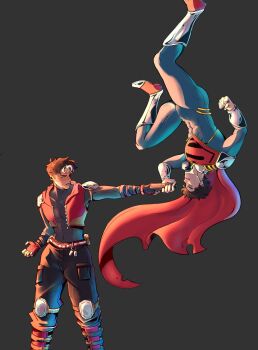 abs absurdres bat_signal batman_(series) batman_symbol belt black_hair blue_eyes bodysuit cape commentary dc_comics english_commentary gloves grey_bodysuit highres hood hoodie internett jason_todd male_focus multicolored_bodysuit multicolored_hair multiple_boys muscular muscular_male open_clothes open_vest pants pectorals red_cape red_hood_(dc) short_hair sleeveless sleeveless_hoodie superboy-prime superhero_costume superman_(series) superman_logo taut_bodysuit two-tone_bodysuit utility_belt vest western_comics_(style)