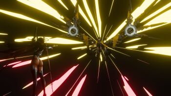 2girls 3d absurdres action_taimanin aiming alternate_costume ass back blush breasts brown_hair character_request curvy dark-skinned_female dark_skin detached_collar floating_hair gun hands_on_own_hips high_heels highleg highleg_leotard highres holding holding_gun holding_weapon huge_ass jacket large_breasts leotard long_hair looking_at_another mechanical_wings mizuki_yukikaze mizuki_yukikaze_(lightning_onyx) multiple_girls official_alternate_costume one-piece_tan revealing_clothes ryona see-through_clothes see-through_leotard shiny_clothes shiny_skin small_breasts standing taimanin_(series) taimanin_yukikaze tan tanline thighs thong_leotard transparent_leotard twintails two_side_up very_long_hair weapon wings