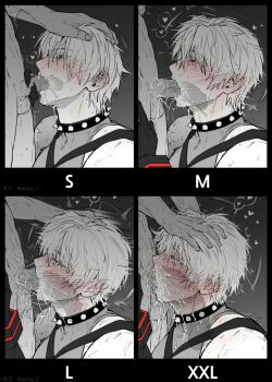 #compass 2boys 5boys blush choker cum cum_in_mouth deepthroat fellatio hekigo huge_penis large_penis medium_penis multiple_boys muscular muscular_male muscular_uke oral penis red_eyes small_penis tagme thirteen_(#compass) white_hair yaoi