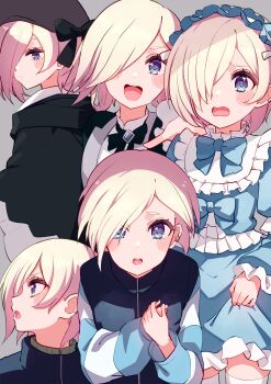 1girl absurdres birthday blonde_hair blue_eyes blush commentary cream_(nipakupa) earclip grey_background hat highres long_sleeves looking_at_viewer love_live! love_live!_nijigasaki_high_school_idol_club mia_taylor multiple_views short_hair thighhighs upper_body