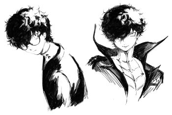 1boy absurdres amamiya_ren closed_mouth commentary cropped_torso glasses hair_over_one_eye highres jacket joker_(persona_5) lapels looking_at_viewer male_focus multiple_views mystical_high_collar one_eye_covered parted_bangs persona persona_5 saichuu_(more1208) school_uniform shirt short_hair shuujin_academy_school_uniform simple_background smile white_background