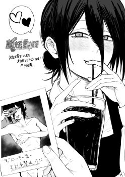 Rule 34 | 1girl, 1other, absurdres, blush, camera, chainsaw man, collared shirt, commentary request, covering breasts, covering privates, cup, dress, drinking, drinking glass, drinking straw, greyscale, hair between eyes, heart, highres, holding, holding camera, holding photo, juxtaposition, looking at viewer, madaosw, monochrome, photo (object), pinafore dress, polaroid photo, reze (chainsaw man), selfie, shirt, sleeveless, sleeveless dress, spoken heart, sweatdrop, taking picture, translation request