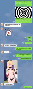 1girl @_@ absurdres ai-assisted barbell_piercing bed bedroom bikini bikini_top_lift black_bikini black_choker blonde_hair blush breasts cellphone chat_log choker closed_mouth clothes_lift curtains ear_piercing emoji english_text fake_nails fake_phone_screenshot fake_screenshot floral_print floral_print_bikini gradient_hair guilegaze highres holding holding_phone hypnosis indoors kitagawa_marin lifting_own_clothes line_(naver) long_hair looking_at_phone medium_breasts mind_control multicolored_hair multiple_piercings navel nipples phone piercing pink_hair print_bikini purple_eyes selfie side-tie_bikini_bottom smartphone sono_bisque_doll_wa_koi_wo_suru stomach swimsuit text_messaging timestamp undressing very_long_hair video_thumbnail youtube