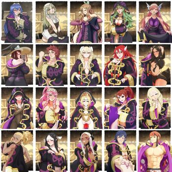 absurdres anna_(fire_emblem) aversa_(fire_emblem) blush breasts cherche_(fire_emblem) chrom_(fire_emblem) cloak cordelia_(fire_emblem) emmeryn_(fire_emblem) fire_emblem fire_emblem_awakening flavia_(fire_emblem) gaius_(fire_emblem) highres large_breasts legendsnjk lissa_(fire_emblem) looking_at_viewer lucina_(fire_emblem) maribelle_(fire_emblem) miriel_(fire_emblem) multiple_boys multiple_girls nintendo nowi_(fire_emblem) olivia_(fire_emblem) oversized_clothes panne_(fire_emblem) say&#039;ri_(fire_emblem) self-upload small_breasts smile sully_(fire_emblem) sumia_(fire_emblem) tharja_(fire_emblem) tiki_(adult)_(fire_emblem) tiki_(fire_emblem) undressing