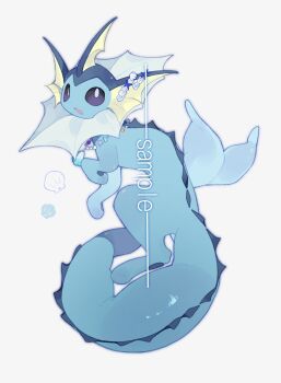 Rule 34 | animal focus, chinese commentary, colored sclera, commentary request, commission, fins, fish tail, full body, gen 1 pokemon, highres, jewelry, kamier586, looking at viewer, looking up, necklace, nintendo, no humans, original, pokemon, pokemon (creature), pokemon focus, purple sclera, sample watermark, seashell, shell, simple background, solo, tail, vaporeon, watermark, white background, white eyes