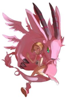 Rule 34 | brown hair, digimon, digimon (creature), green eyes, holydramon, looking at viewer, smile, yagami hikari