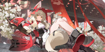 1girl animal_ear_fluff animal_ears arknights arknights:_endfield blonde_hair cape chinese_commentary commentary dress highres hood hood_up hooded_cape red_cape rossi_(arknights) solo tail teketi white_dress wolf_ears wolf_girl wolf_tail yellow_eyes