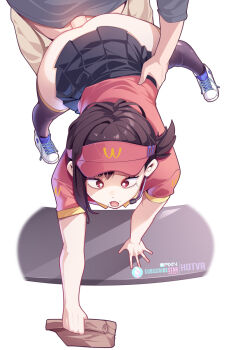 1boy 1girl ass bag black_hair bright_pupils chainsaw_man fast_food food from_above hetero higashiyama_kobeni highres holding holding_food hot_vr long_hair mole mole_under_eye multiple_moles no_panties open_mouth penis ponytail sex short_ponytail single_sidelock skirt solo_focus thighhighs uncensored white_pupils