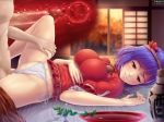1boy 1girl alcohol amadareu2 animated bed_sheet blue_hair bouncing_breasts bowl breasts censored clothing_aside cross-section door hetero hybrid_animation indoors large_breasts leg_lift leg_up legs legs_folded looking_away lying medium_hair mirror missionary multiple_views on_back on_bed panties panties_aside penis pussy red_eyes rope sake sex spread_legs tagme thighs touhou tree underwear vaginal video white_panties yasaka_kanako