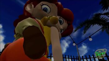 2girls 3d age_difference animated ass ass_focus baby_daisy bent_over blue_eyes carrying dual_persona fart loli mario_(series) multiple_girls nintendo outdoors piggyback princess princess_daisy shorts sound tacko_sfm tagme toddler tomboy video