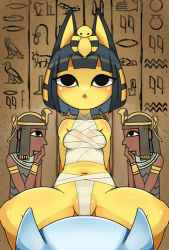 1boy 1girl animal_crossing animal_ears animated ankha_(animal_crossing) bandages bare_shoulders black_eyes black_hair blunt_bangs blush bob_cut body_fur bouncing_breasts breasts brown_background cat_ears cat_girl crop_top fundoshi furry furry_female furry_male girl_on_top gluteal_fold hair_ornament hieroglyphics indoors japanese_clothes looking_up looping_animation lowres navel nintendo open_mouth partially_visible_vulva pingqiong_xiansheng pov shirt short_hair sidelocks sleeveless sleeveless_shirt small_breasts snake_hair_ornament solo_focus spread_legs stomach straight-on video white_shirt yellow_fur