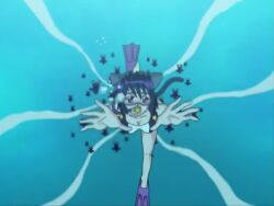 air_bubble animal_ears animated bikini black_hair breasts bubble cat_ears cat_tail cleavage diving fish purple_eyes sanada sanada_(ufo_princess_valkyrie) short_hair submerged swim_fin swimming swim_goggles swimsuit tagme tail ufo_princess_valkyrie underwater video