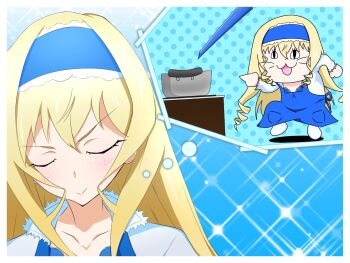 1girl alternate_costume blonde_hair breasts cat_eyes cecilia_alcott chibi closed_eyes drill_hair hairband highres imagining infinite_stratos legs long_hair meme open_mouth pink_lips small_breasts smile solo thighs tongue