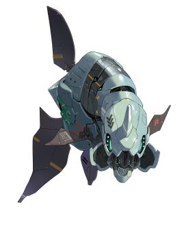 absurdres fins fish_tail gen_2_pokemon green_eyes highres mechanization nintendo no_humans non-humanoid_robot pokemon pokemon_(creature) remoraid robot robot_animal robot_fish science_fiction simple_background solo tail white_background yunimaru