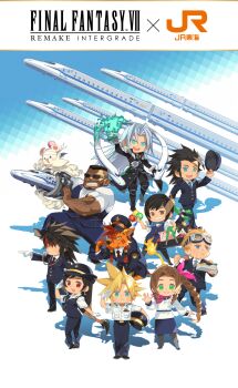 3girls 6+boys absurdres aerith_gainsborough arm_cannon barret_wallace black_hair blonde_hair cait_sith_(final_fantasy) cid_highwind cloud_strife dark-skinned_male dark_skin final_fantasy final_fantasy_vii final_fantasy_vii_remake goggles goggles_on_head grey_hair hat highres holding holding_unworn_clothes holding_unworn_hat locomotive moogle multiple_boys multiple_girls official_art peaked_cap promotional_art red_hair red_xiii salute sephiroth spiked_hair sunglasses tifa_lockhart train_attendant train_conductor travel_attendant unworn_hat unworn_headwear vincent_valentine weapon yuffie_kisaragi zack_fair