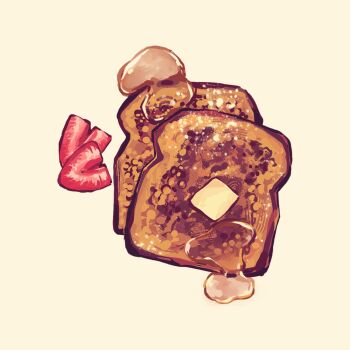 bread bread_slice butter commentary english_commentary food food_focus fruit highres leafysky22 no_humans original simple_background strawberry strawberry_slice strawberry_syrup toast white_background