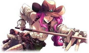 1girl billiards breasts code_geass code_geass:_lost_stories cornelia_li_britannia cue_stick f4samurai game_cg hat highres large_breasts lipstick long_hair makeup non-web_source official_art pool_table purple_eyes purple_hair solo table