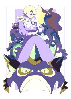 Rule 34 | 1girl, absurdres, alternate color, artist name, aurorus, blonde hair, blue eyes, breasts, cccacademia, cleavage, cryogonal, detached collar, dress, froslass, gen 3 pokemon, gen 4 pokemon, gen 5 pokemon, gen 6 pokemon, glaceon, glacia (pokemon), glalie, gloves, highres, holding, holding poke ball, long hair, medium breasts, nintendo, poke ball, pokemon, pokemon (creature), pokemon omega ruby and alpha sapphire, purple dress, shiny pokemon, walrein, white gloves