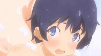 1boy 1girl animated animated_gif ayaka_(ane_taiken_shuukan) blue_eyes blush breasts hetero koharu_(ane_taiken_shuukan) large_breasts michiking nipples seikatsu_shuukan shiny_skin shota