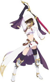 Rule 34 | 1girl, armored boots, artist request, asymmetrical legwear, black gloves, black thighhighs, blonde hair, boots, breasts, closed mouth, commentary, drawing sword, elbow gloves, full body, game cg, gloves, gradient hair, highres, holding, holding sheath, holding sword, holding weapon, hood, looking at viewer, milla maxwell, milla maxwell (roar of the white lions), multicolored hair, official alternate costume, official art, red eyes, sheath, solo, strapless, sword, tales of (series), tales of asteria, tales of xillia, thighhighs, third-party source, transparent background, tube top, uneven legwear, waist cape, weapon, white hood, white tube top