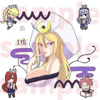 bare_shoulders blonde_hair blue_eyes blue_hair breasts erza_scarlet fairy_tail hair_over_one_eye juvia_lockser large_breasts long_hair lucy_heartfilia natsu_dragneel pink_eyes pink_hair red_hair selene_(fairy_tail)