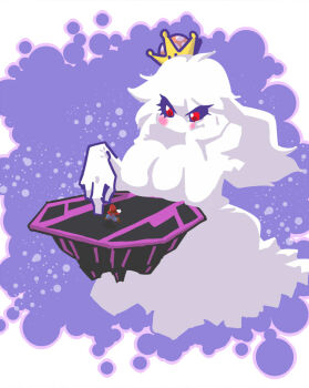 Rule 34 | 1boy, 1girl, blush stickers, breasts, commentary request, crown, final destination (smash bros), ghost, giant, giantess, hat, large breasts, luigi's mansion, mario, mario (series), new super mario bros. u deluxe, nintendo, princess king boo, red eyes, red hat, seki (red shine), super crown, super smash bros.