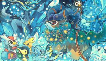 animal_focus closed_mouth commentary_request crystal cubchoo cyndaquil delibird dratini gen_1_pokemon gen_2_pokemon gen_3_pokemon gen_4_pokemon gen_5_pokemon gen_6_pokemon gogoat heart helioptile holly horn_ornament horn_ribbon horns legendary_pokemon mew_(pokemon) mythical_pokemon nintendo pikachu pinecone pokemon pokemon_(creature) red_eyes ribbon star_(symbol) starly toneko torchic xerneas