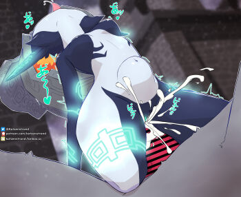 1boy 1girl bar_censor bestiality black_skin censored colored_skin cowgirl_position cum cum_in_pussy cum_overflow ejaculation fanbox_username girl_on_top grey_fur grey_skin helmet hetero highres katzenstrand link midna navel nintendo patreon_username penis pointy_ears pussy sex stomach_bulge straddling the_legend_of_zelda the_legend_of_zelda:_twilight_princess tongue tongue_out trembling twitter_username vaginal wolf wolf_link