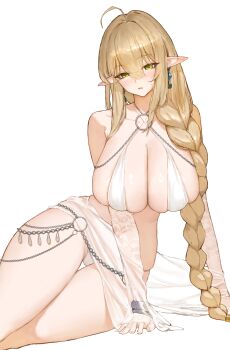 1girl absurdres blonde_hair braid green_eyes highres jeanne_(cherin) long_braid long_hair original sib_(9obsl) single_braid solo swimsuit very_long_hair