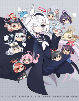 1girl aris_(blue_archive) arona_(blue_archive) black_choker black_jacket black_pantyhose black_shirt black_skirt blue_archive character_request choker closed_mouth copyright_notice grey_hair jacket kei_s01 looking_at_viewer neckerchief official_art pantyhose plana_(blue_archive) seia_(blue_archive) shirt skirt solo white_hair white_neckerchief wixoss