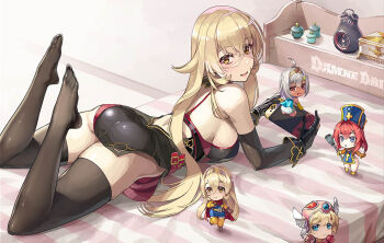 Rule 34 | 1boy, 3girls, ange katrina, ass, blonde hair, blue eyes, breasts, brown eyes, chibi, cosplay, dark-skinned female, dark skin, dragon quest, dragon quest iii, ex albio, hair between eyes, handheld game console, hayama marin, helmet, holding, holding handheld game console, holding staff, large breasts, long hair, looking to the side, lying, multiple girls, nijisanji, nintendo switch, nishii (damnedrive), nui sociere, nui sociere (1st costume), on bed, on stomach, open mouth, red hair, roto, roto (cosplay), roto (dq3), sage (dq3), sage (dq3) (cosplay), short hair, silver hair, smile, warrior (dq3), staff, thighhighs, virtual youtuber, warrior (dq3) (cosplay)