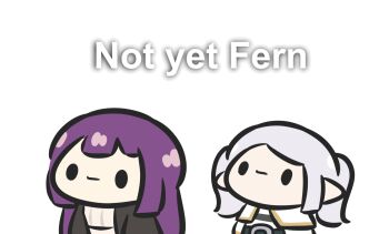 2girls :| animated animated_gif black_coat capelet chibi closed_mouth coat dress english_text fern_(sousou_no_frieren) frieren gold_trim highres holding holding_staff long_hair mage_staff multiple_girls parody phineas_and_ferb purple_hair scene_reference shirt simple_background solid_oval_eyes sousou_no_frieren staff striped_clothes striped_shirt superappleman twintails white_background white_capelet white_dress white_hair