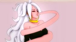 10s 1girl 3d android android_21 animated arc_system_works artist_request autofellatio bare_shoulders bdsm black_sclera black_sleeves black_tube_top bondage bound bound_torso breasts cel_shading coiled collar colored_sclera colored_skin curvy dark_persona detached_sleeves dragon_ball dragon_ball_fighterz earrings fellatio female_focus female_masturbation highres hoop_earrings jewelry large_breasts long_hair long_tail looping_animation majin_android_21 masturbation oral pink_background pink_skin pointy_ears red_eyes self_bondage simple_background solo source_filmmaker_(medium) standing strapless sucking_tail tail tube_top video white_hair