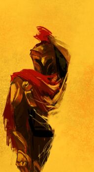 2others absurdres armor blending cape crumpet099 d3rlord3 gauntlets gold_armor helmet highres multiple_others other_focus pauldrons red_cape searching_for_a_world_that_doesn&#039;t_exist shoulder_armor simple_background the_king_in_yellow_(searching_for_a_world_that_doesn&#039;t_exist) upper_body yellow_background yellow_cloak