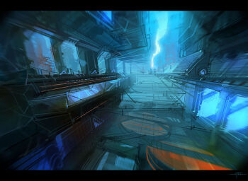 balcony blue_sky city cityscape hideyoshi_ruwwe no_humans original path road scenery science_fiction shadow sky street window